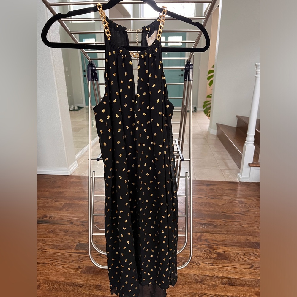 Michael Kors black and gold chain halter dress